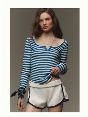 Anthropologie Blue and White Striped Long-Sleeve Scoop Top, M, new no tags